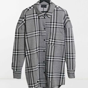 ASOS Black and White Plaid Long Sleeve Dress